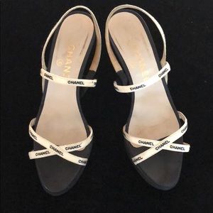 Chanel Black/White Strappy Sandals